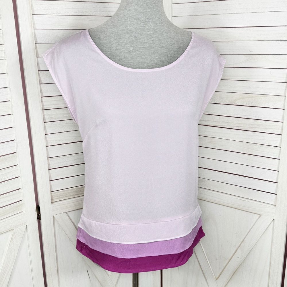 New York & Company Y2K Faux Tiered Sleeveless Shell Blouse Lavender Purple Small